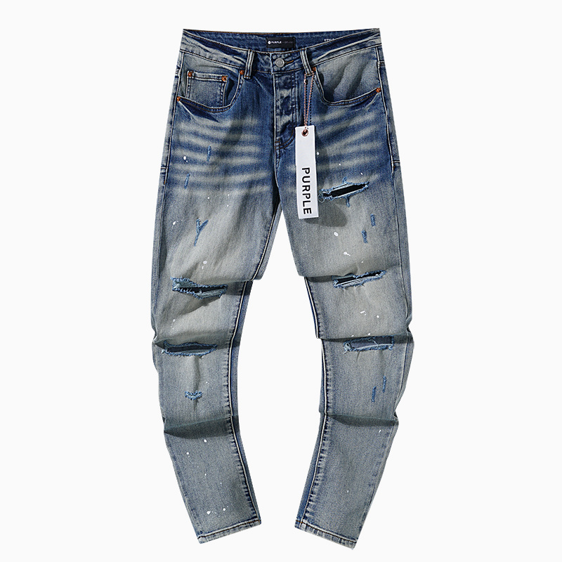 Purple Brand Washed Stacked Biker Denim Jeans Light Blue PU117
