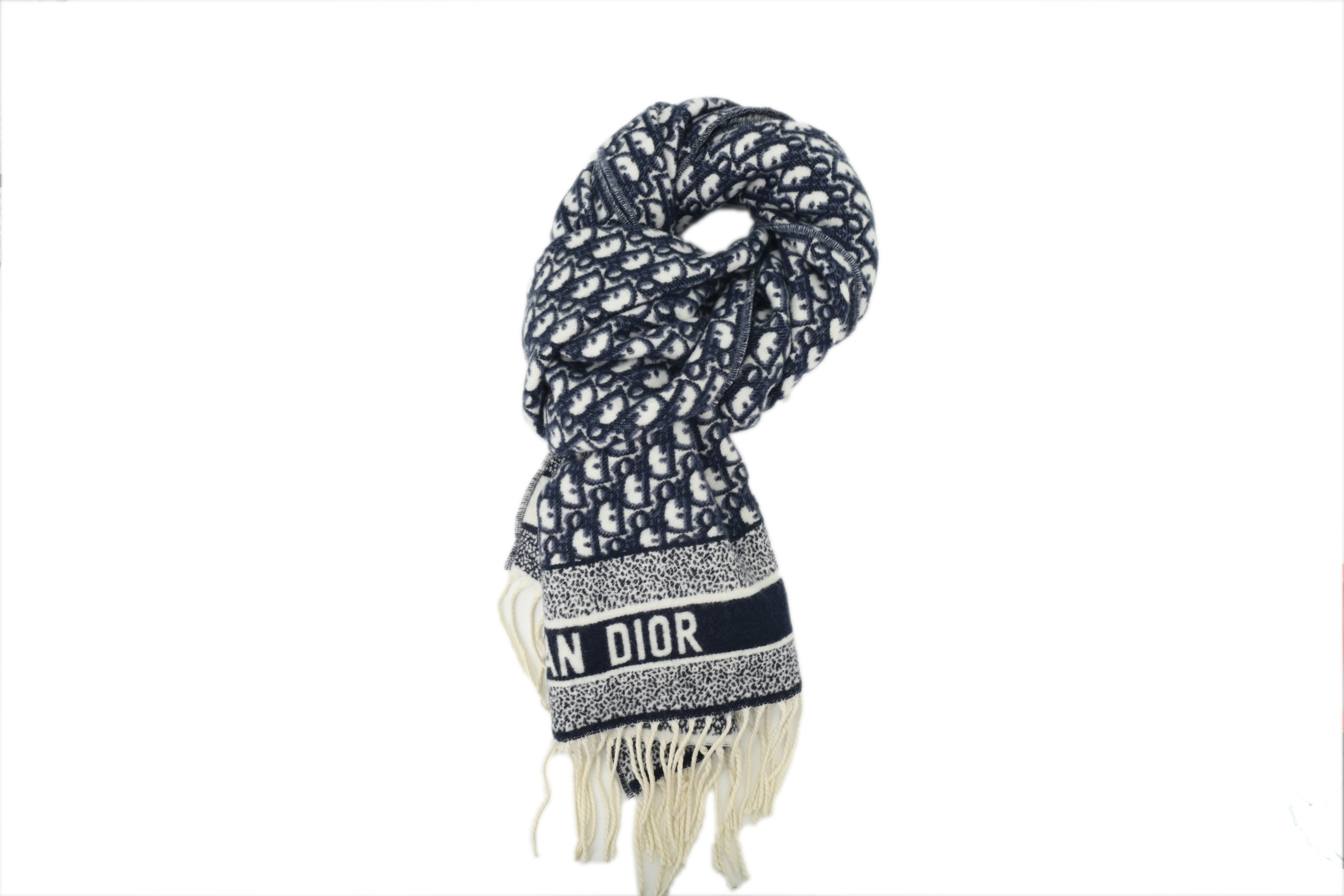 Dior Logo Fringe Scarf - Blue
