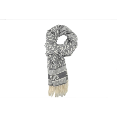 Dior Logo Fringe Scarf - Gray 01