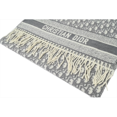 Dior Logo Fringe Scarf - Gray 02