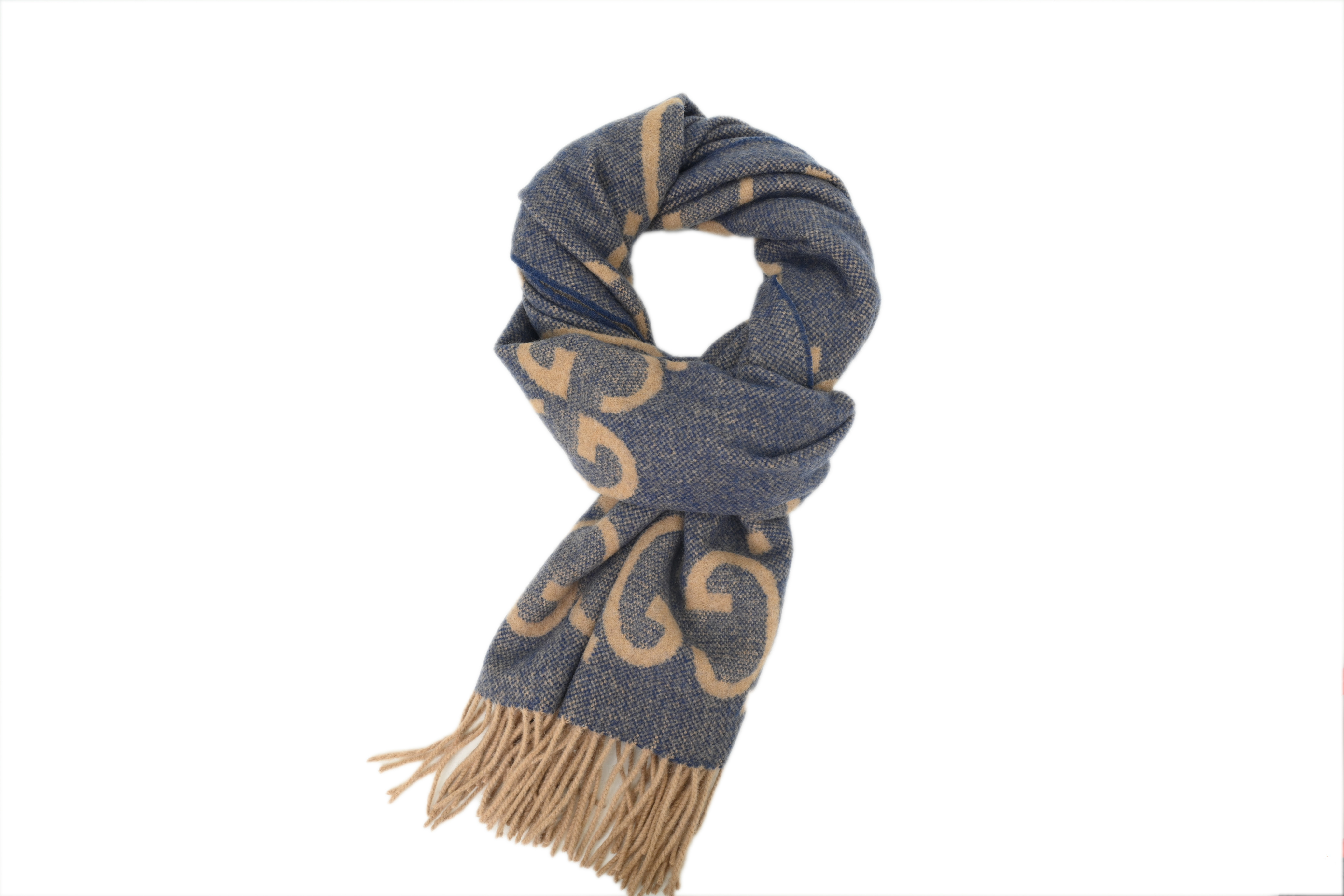 Gucci GG Fringe Scarf - Brown & Blue