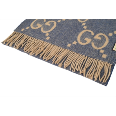 Gucci GG Fringe Scarf - Brown & Blue 02
