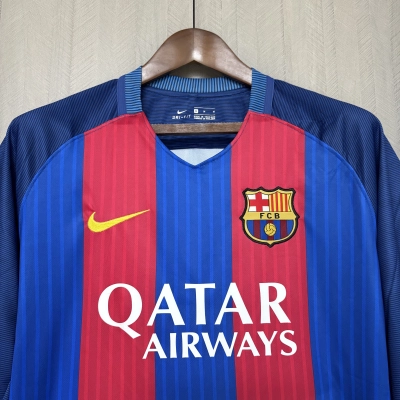 Barcelona 2016/17 Men's Retro Long Sleeve Home Jersey 02