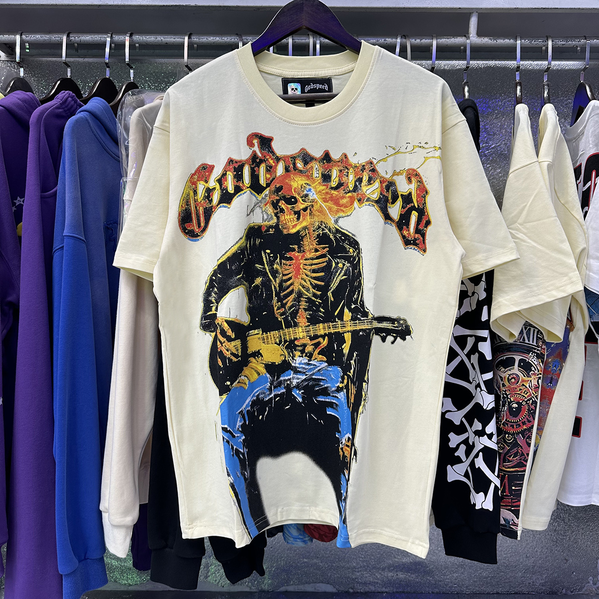 Godspeed Guitar Skull Cowboy Graphic T-Shirt