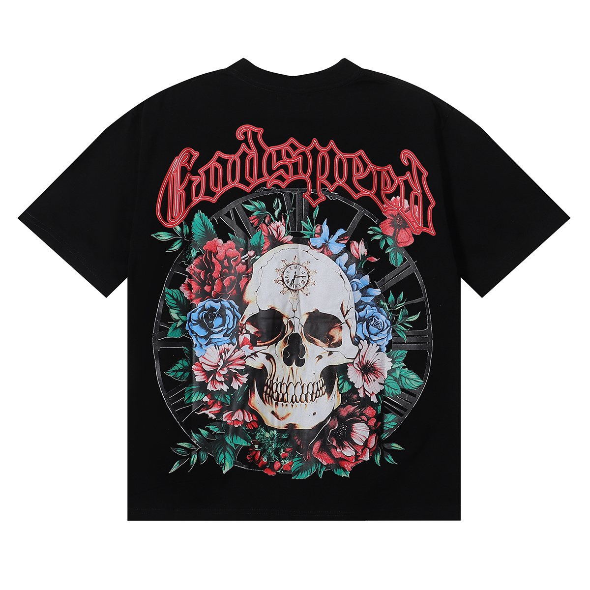 Godspeed Skull Rose Clock Graphic T-Shirt