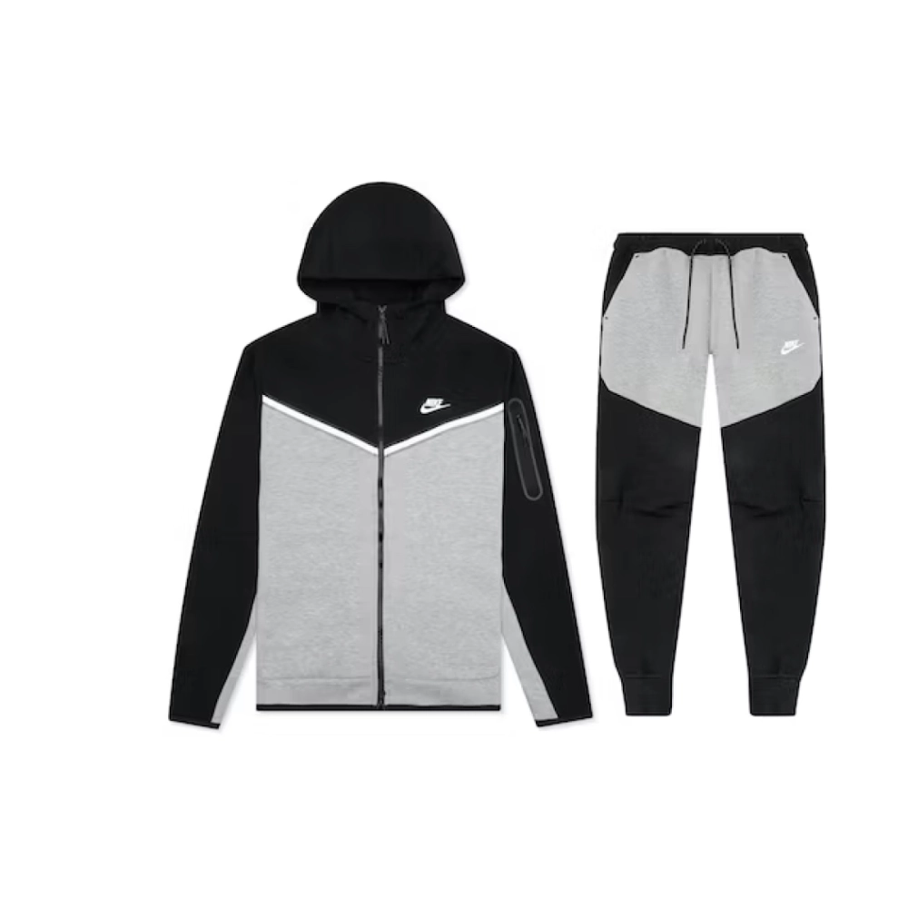 Nike Sportswear Tech Fleece Full Zip Hoodie & Joggers Set Black/Dark Grey Heather/White