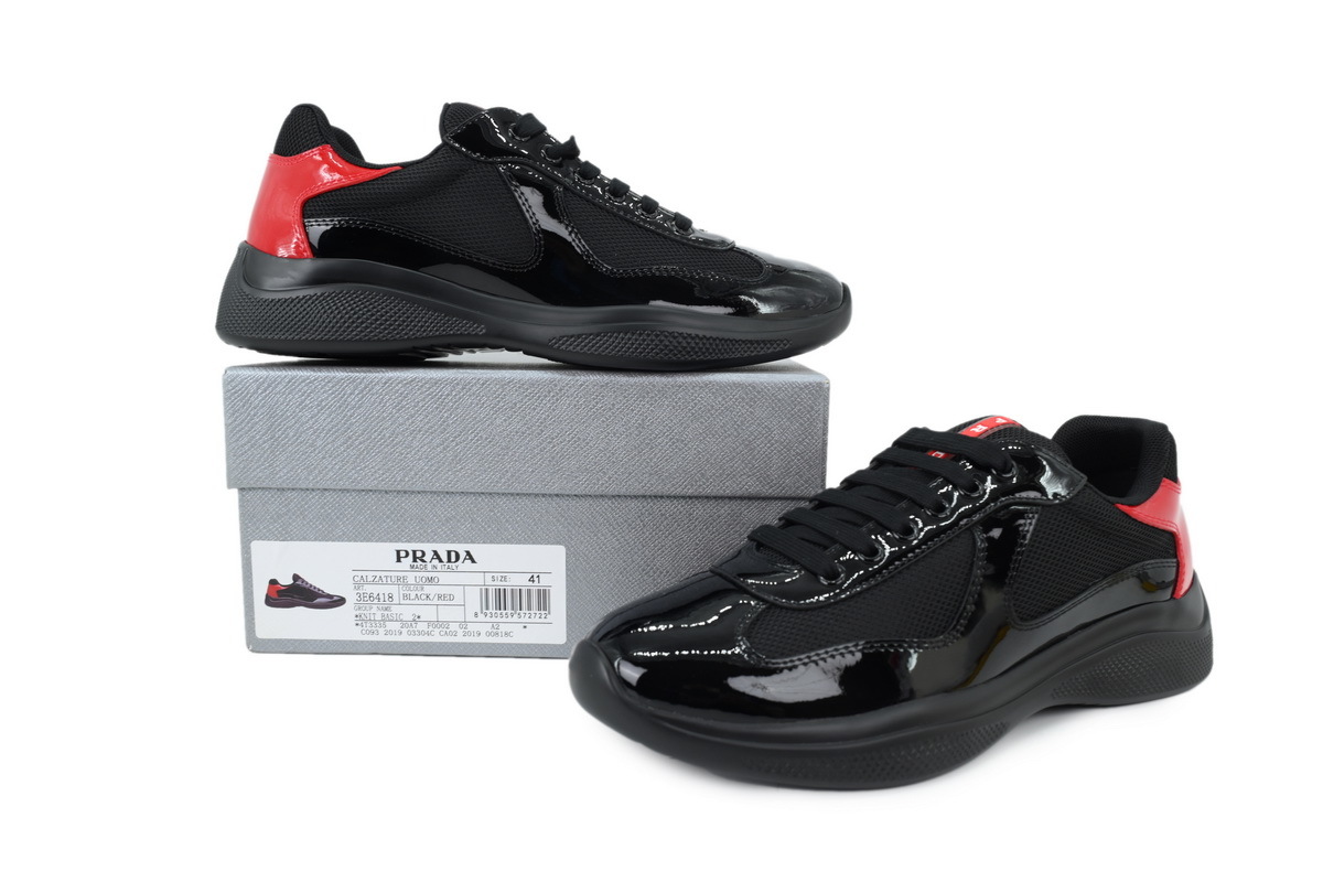 Prada America’s Cup Patent Black Red Heel
