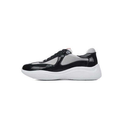 Prada America’s Cup Patent Leather and Technical Fabric Sneakers Black Gray 01
