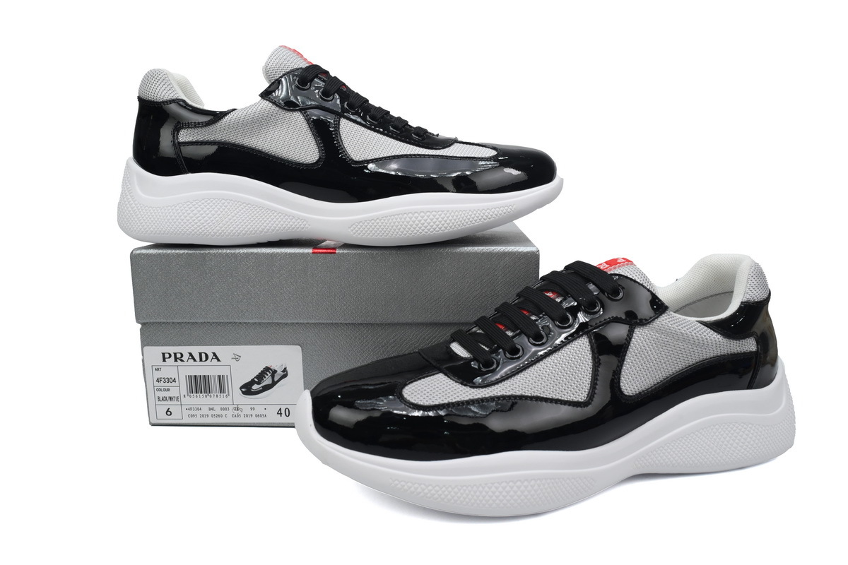 Prada America’s Cup Patent Leather and Technical Fabric Sneakers Black Gray