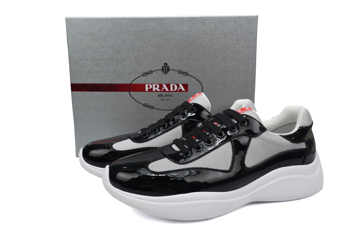 Prada America’s Cup Patent Leather and Technical Fabric Sneakers Black Gray