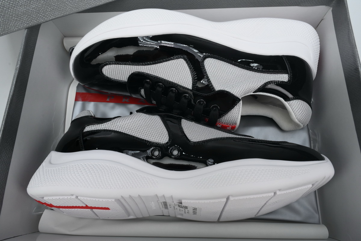 Prada America’s Cup Patent Leather and Technical Fabric Sneakers Black Gray