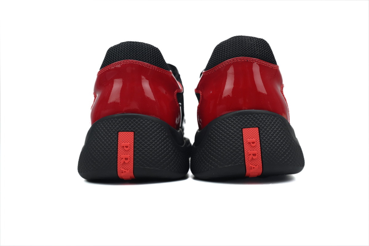 Prada America’s Cup Patent Leather and Technical Fabric Sneakers Black Red