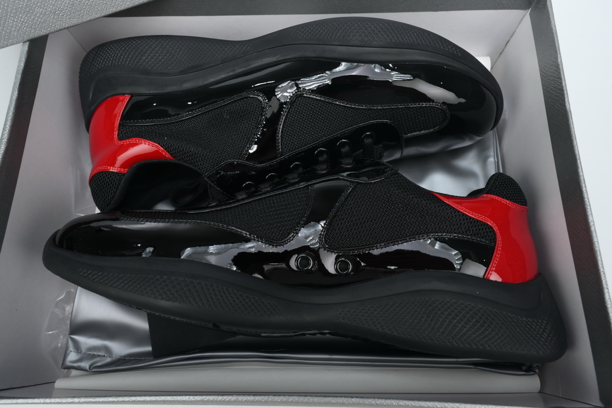 Prada America’s Cup Patent Leather and Technical Fabric Sneakers Black Red