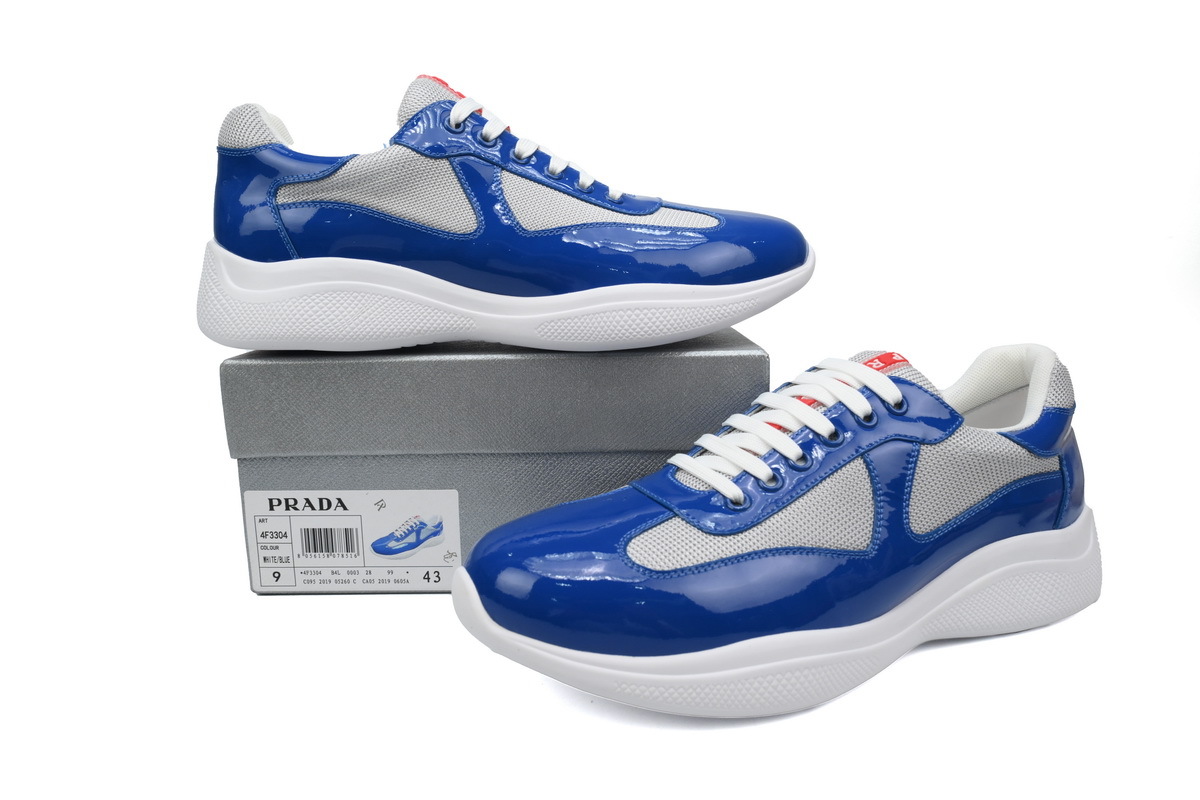 Prada America’s Cup Patent Leather and Technical Fabric Sneakers Blue White