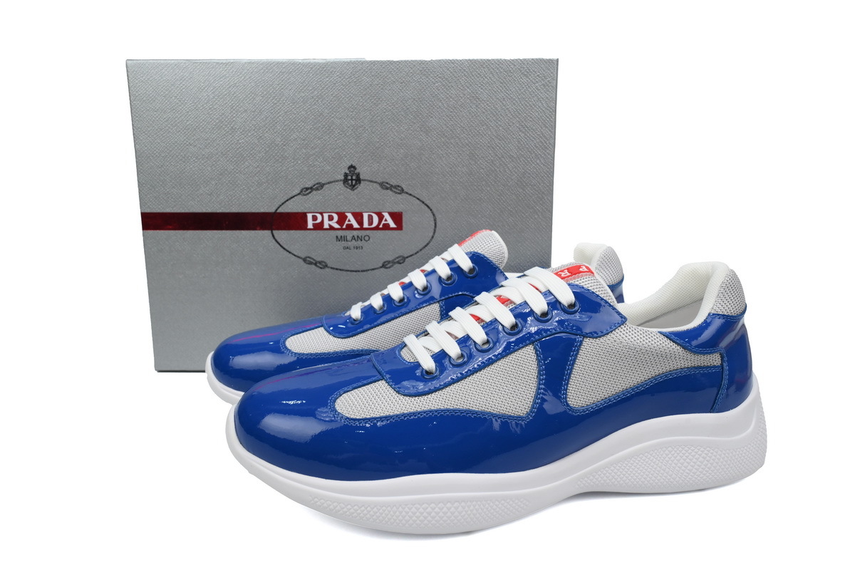Prada America’s Cup Patent Leather and Technical Fabric Sneakers Blue White