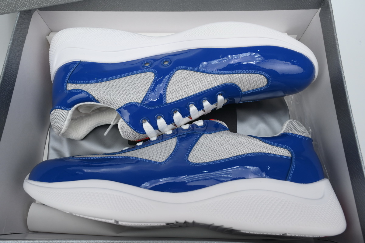 Prada America’s Cup Patent Leather and Technical Fabric Sneakers Blue White