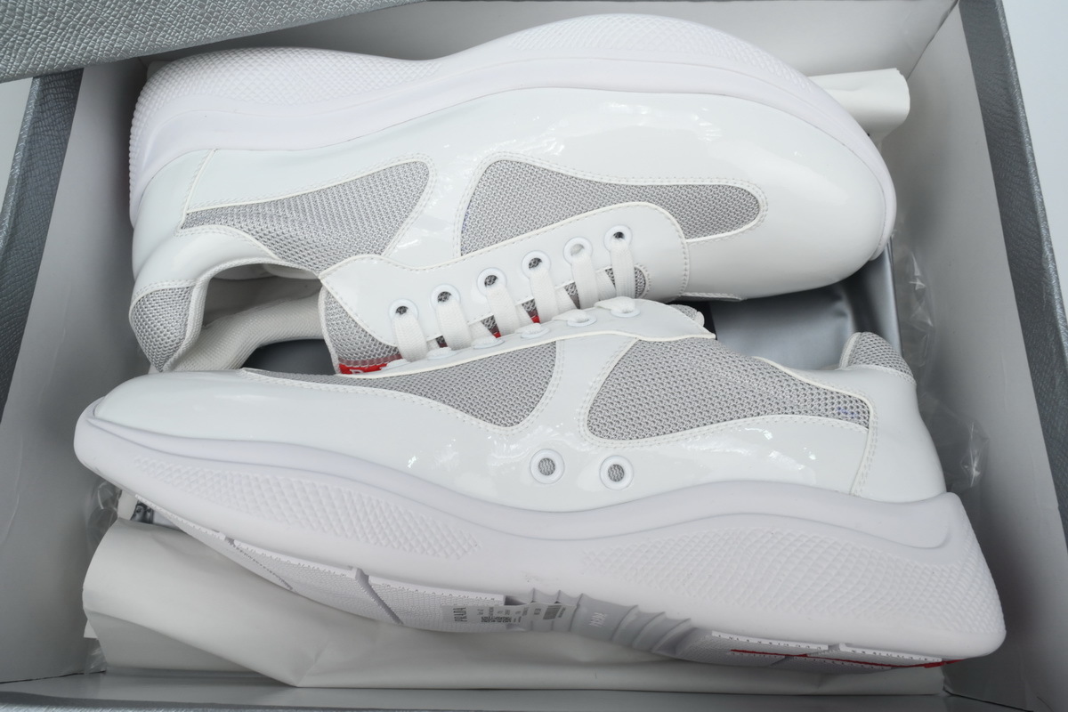 Prada America’s Cup Patent Leather and Technical Fabric Sneakers White