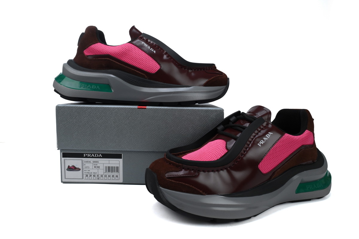 Prada Collision Technical Fabric Sneakers Black Wine Red