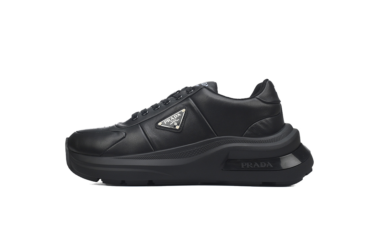 Prada Triangle Logo Leather Platform Sneakers Black
