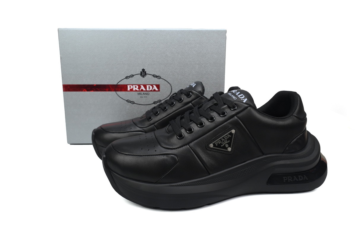Prada Triangle Logo Leather Platform Sneakers Black