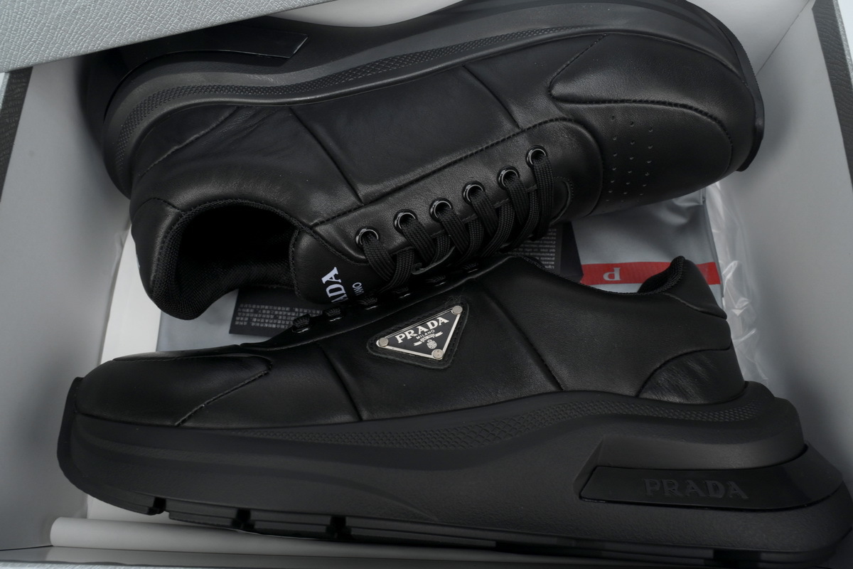 Prada Triangle Logo Leather Platform Sneakers Black