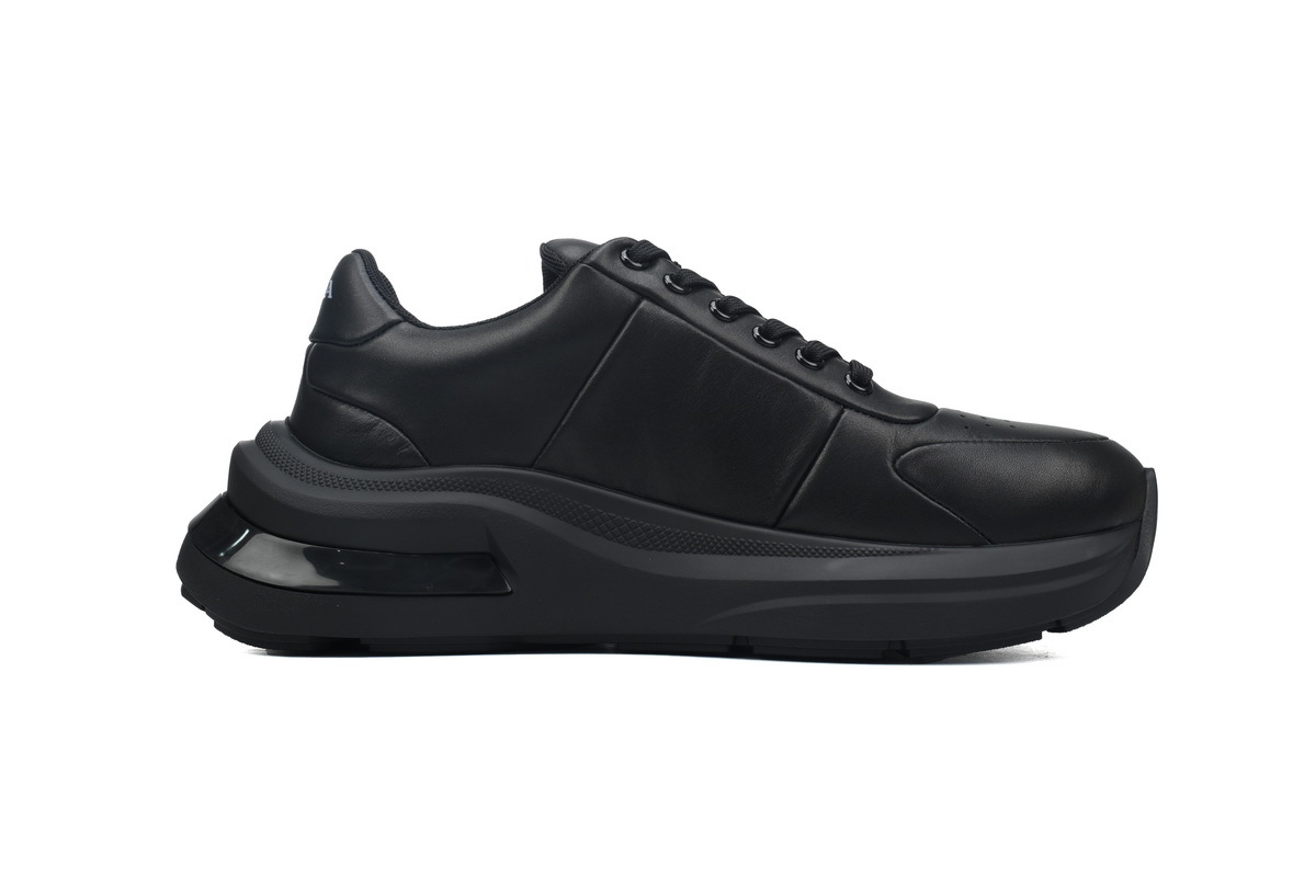 Prada Triangle Logo Leather Platform Sneakers Black