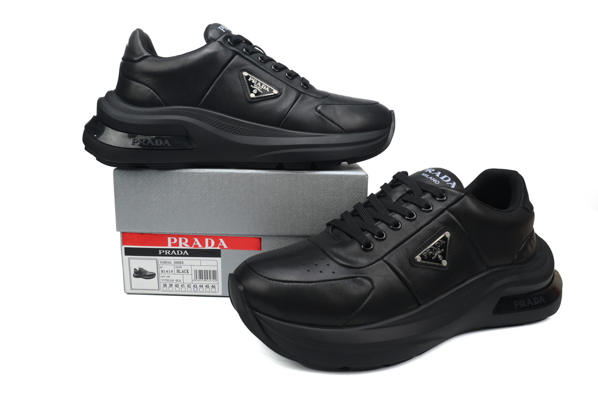 Prada Triangle Logo Leather Platform Sneakers Black