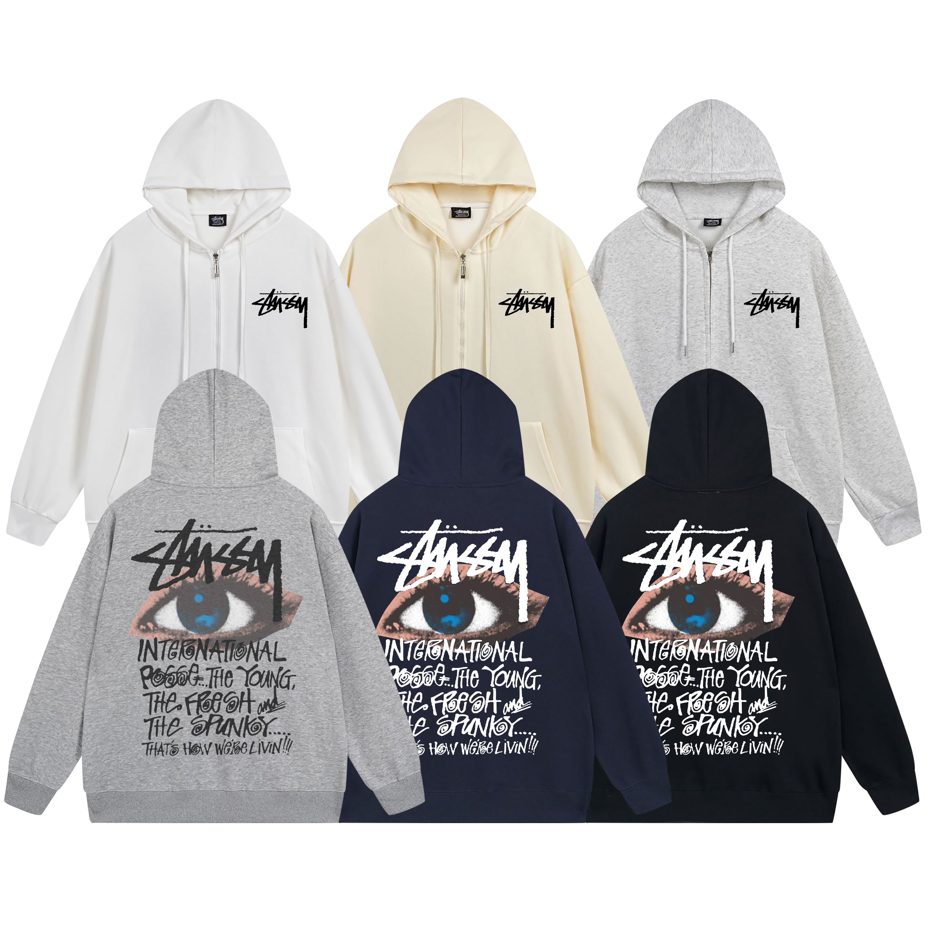 Stussy Blue Floral Crest Full-Zip Hoodie