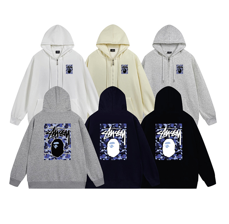 Stussy Blue Framed Portrait Full-Zip Hoodie