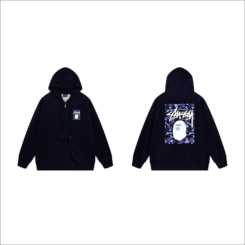 Stussy Blue Framed Portrait Full-Zip Hoodie