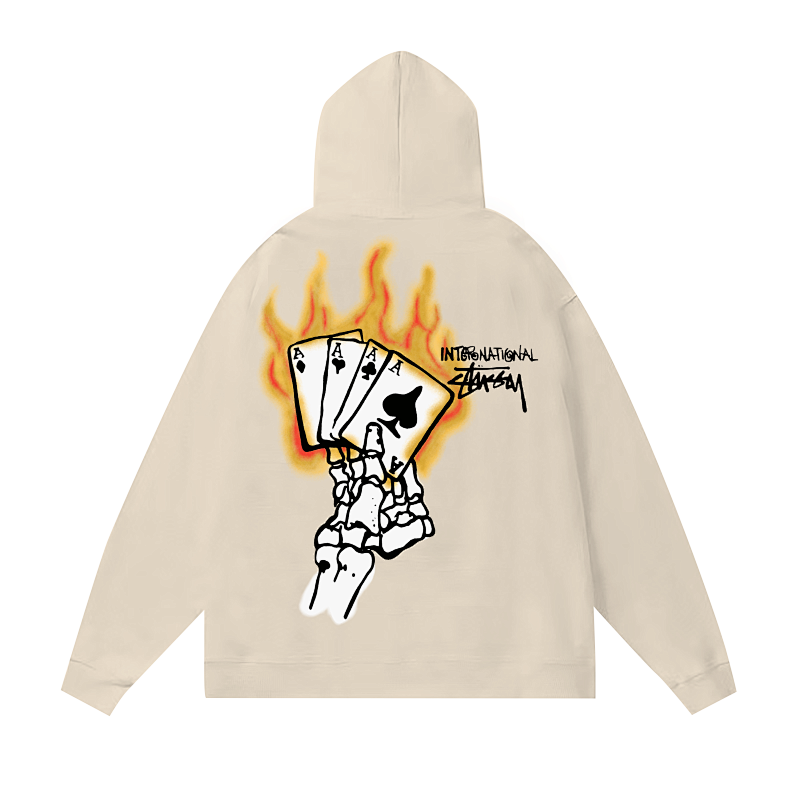 Stussy Flaming Skeleton Hand Pullover Hoodie