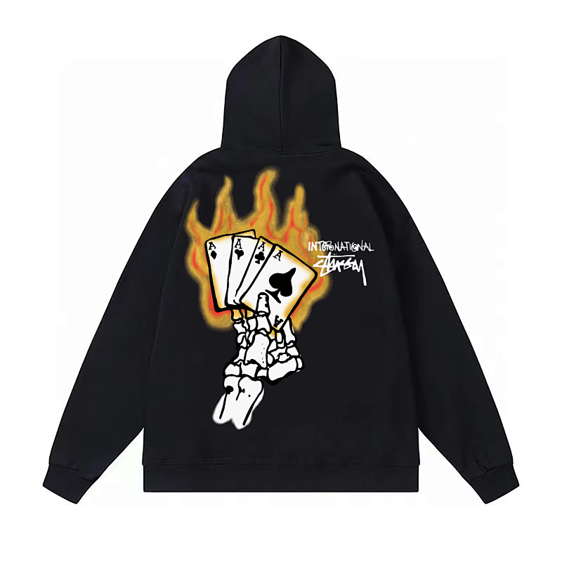 Stussy Flaming Skeleton Hand Pullover Hoodie
