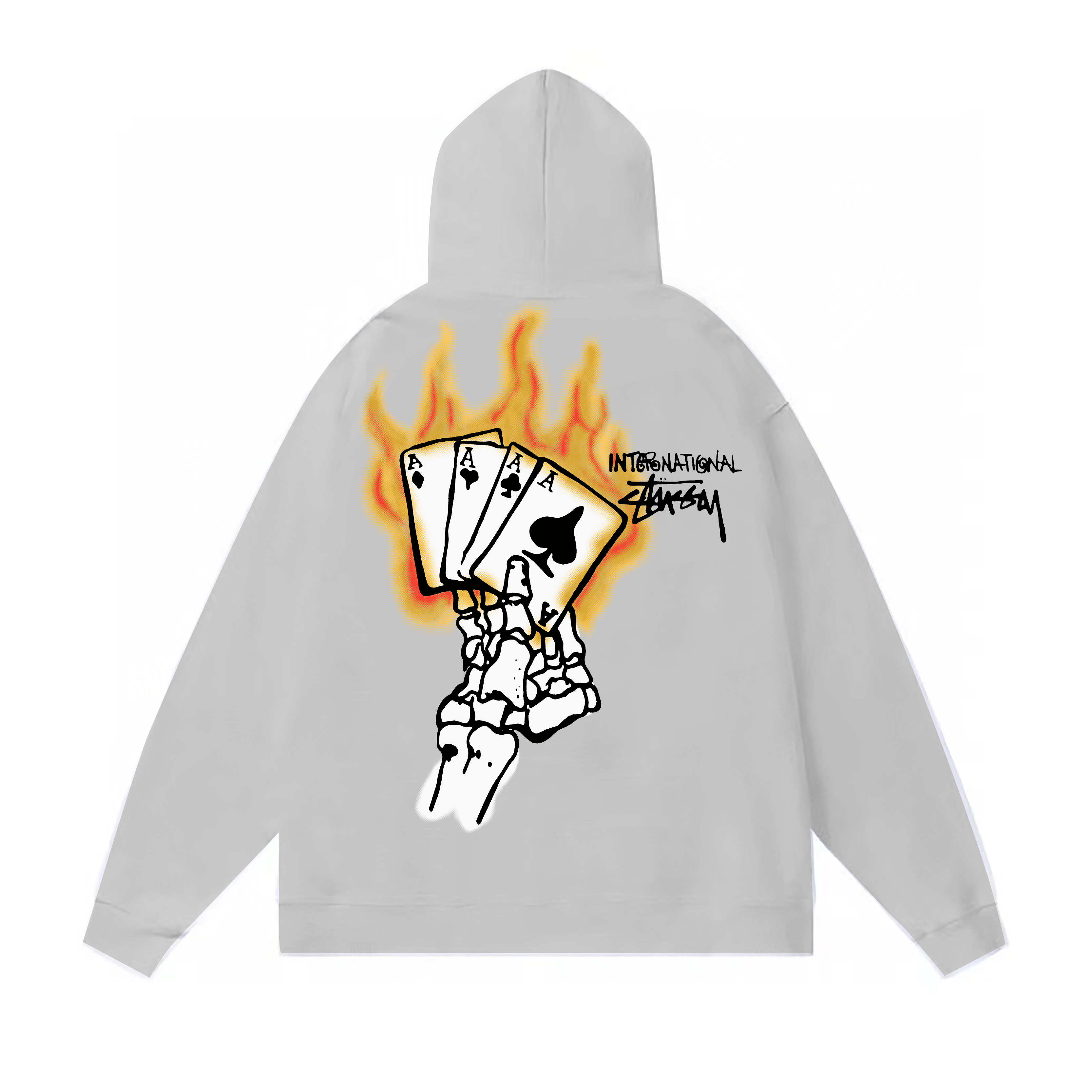 Stussy Flaming Skeleton Hand Pullover Hoodie