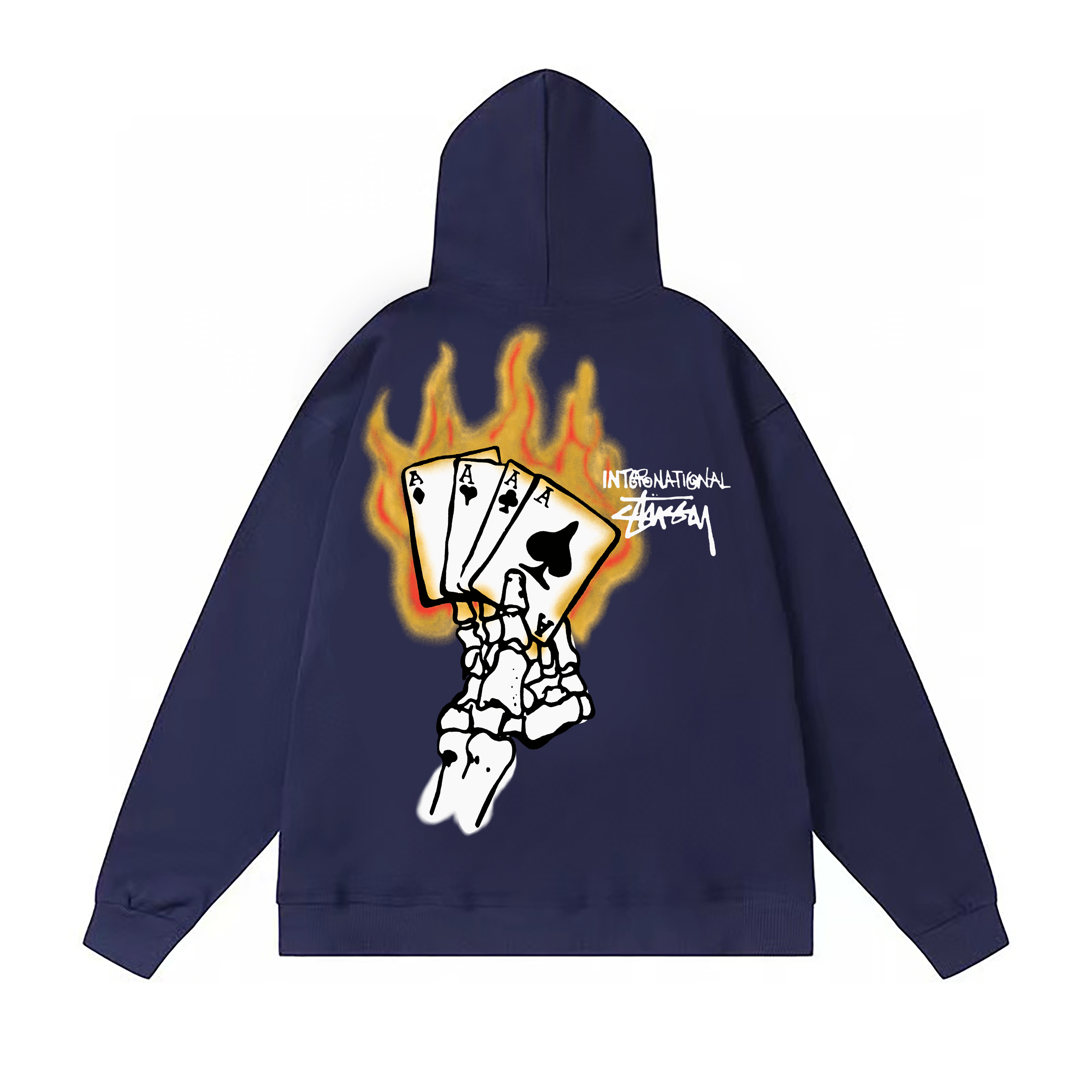 Stussy Flaming Skeleton Hand Pullover Hoodie
