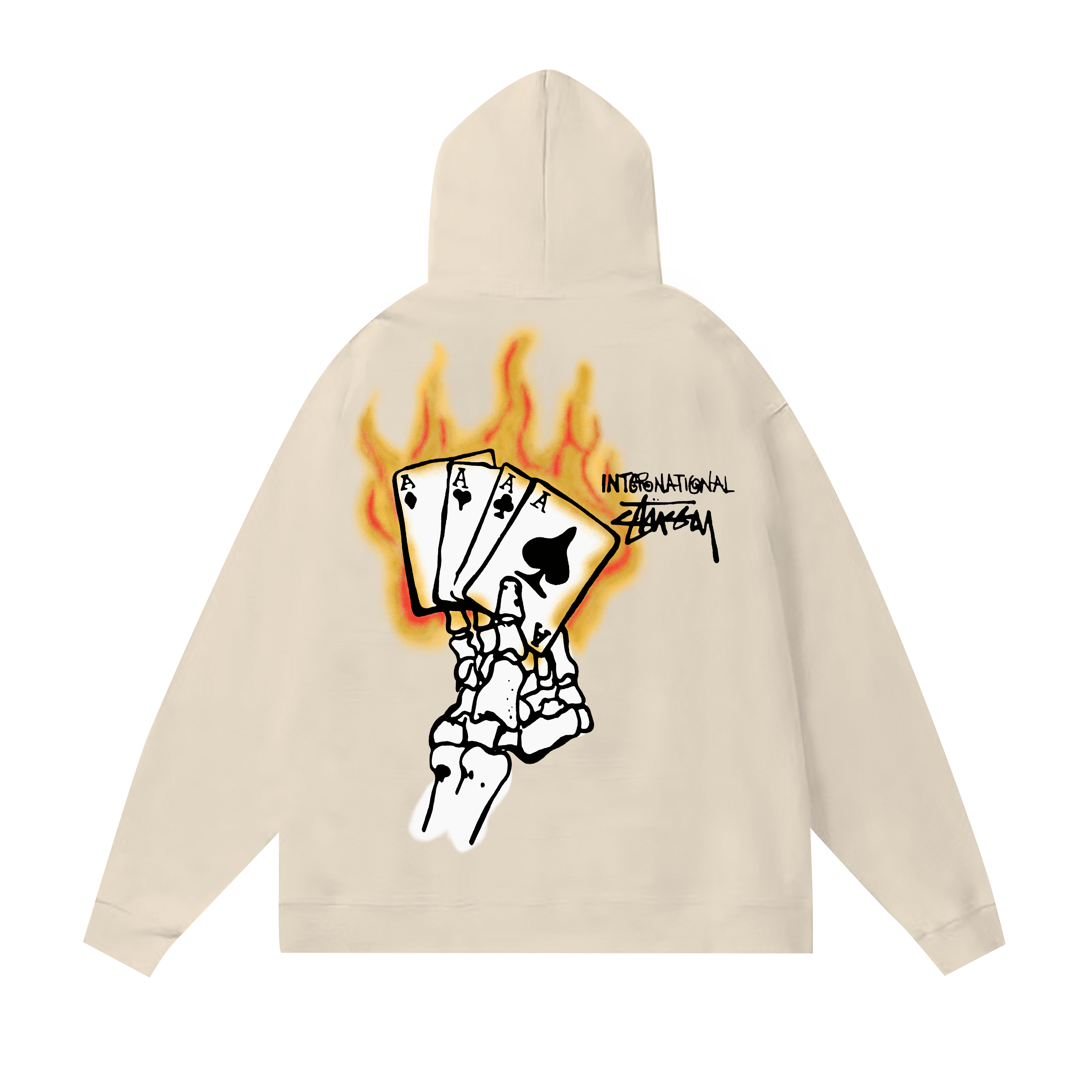 Stussy Flaming Skeleton Hand Pullover Hoodie