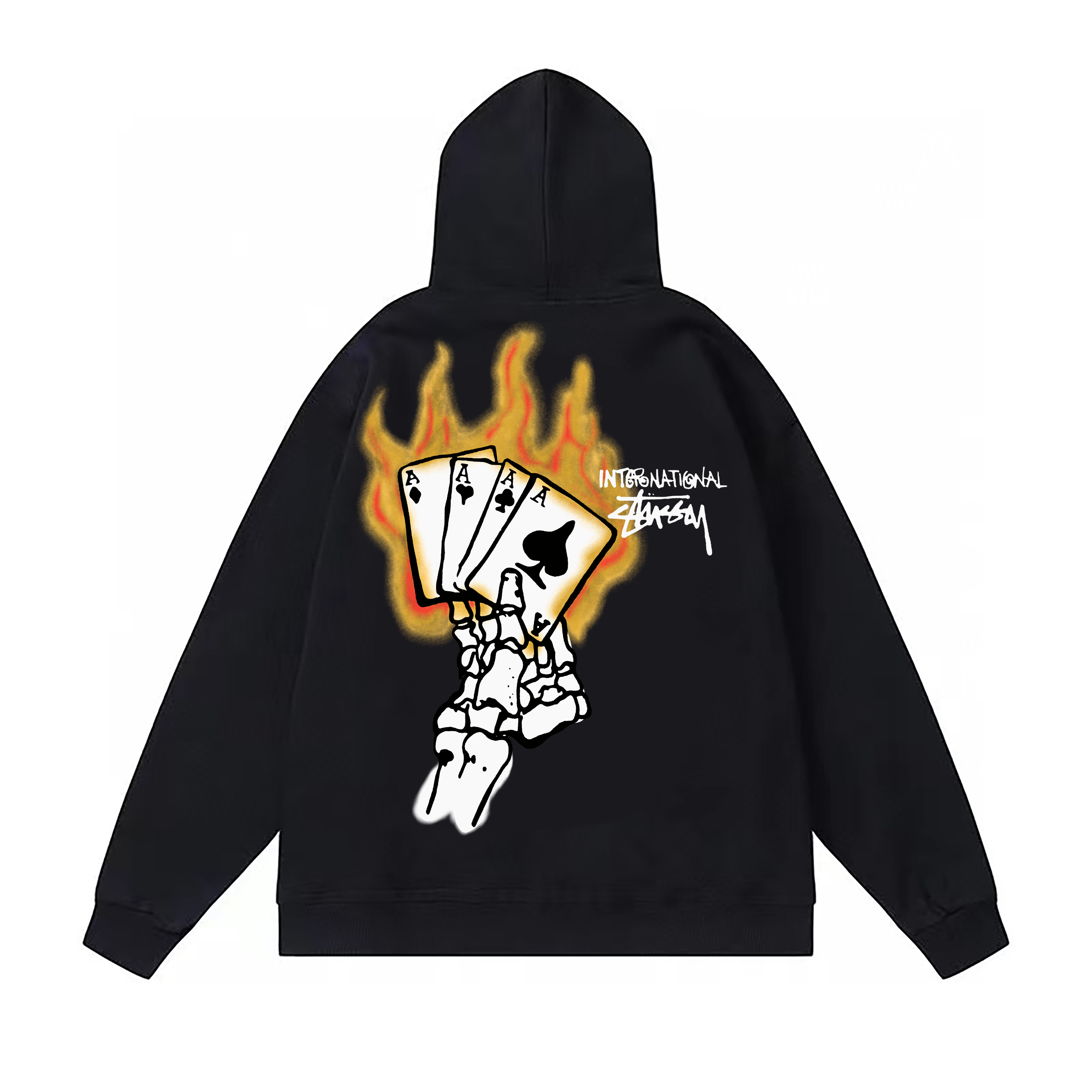 Stussy Flaming Skeleton Hand Pullover Hoodie