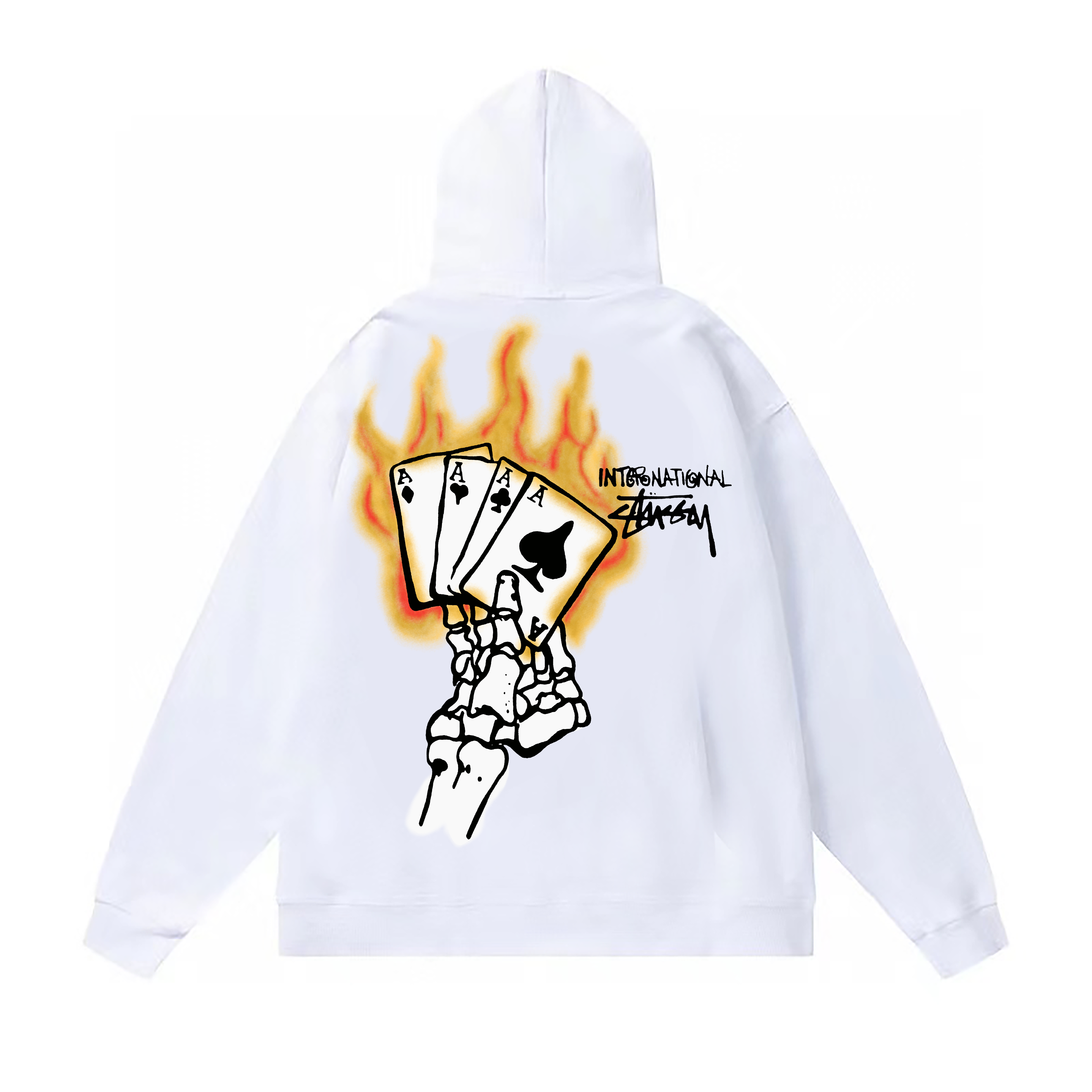 Stussy Flaming Skeleton Hand Pullover Hoodie