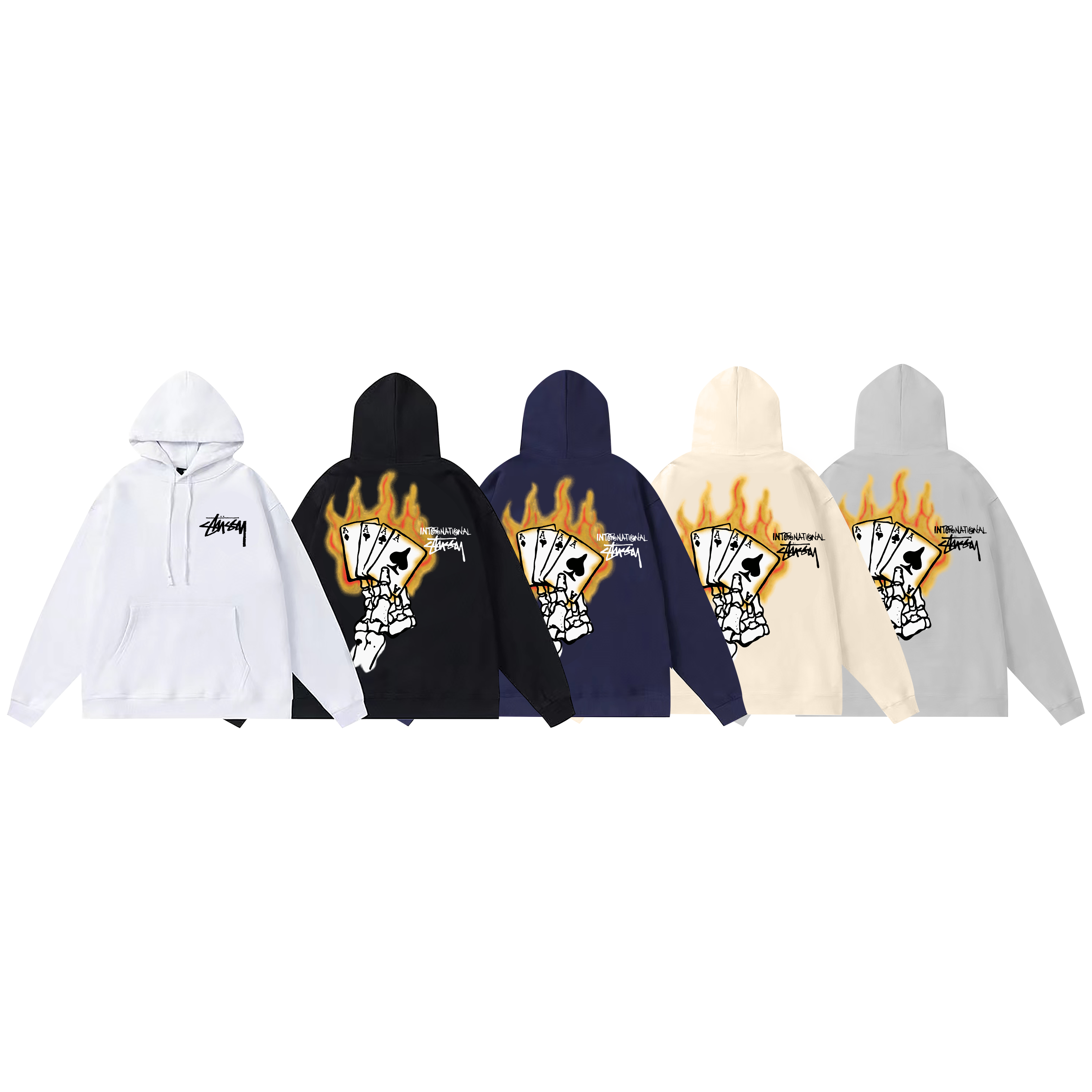 Stussy Flaming Skeleton Hand Pullover Hoodie