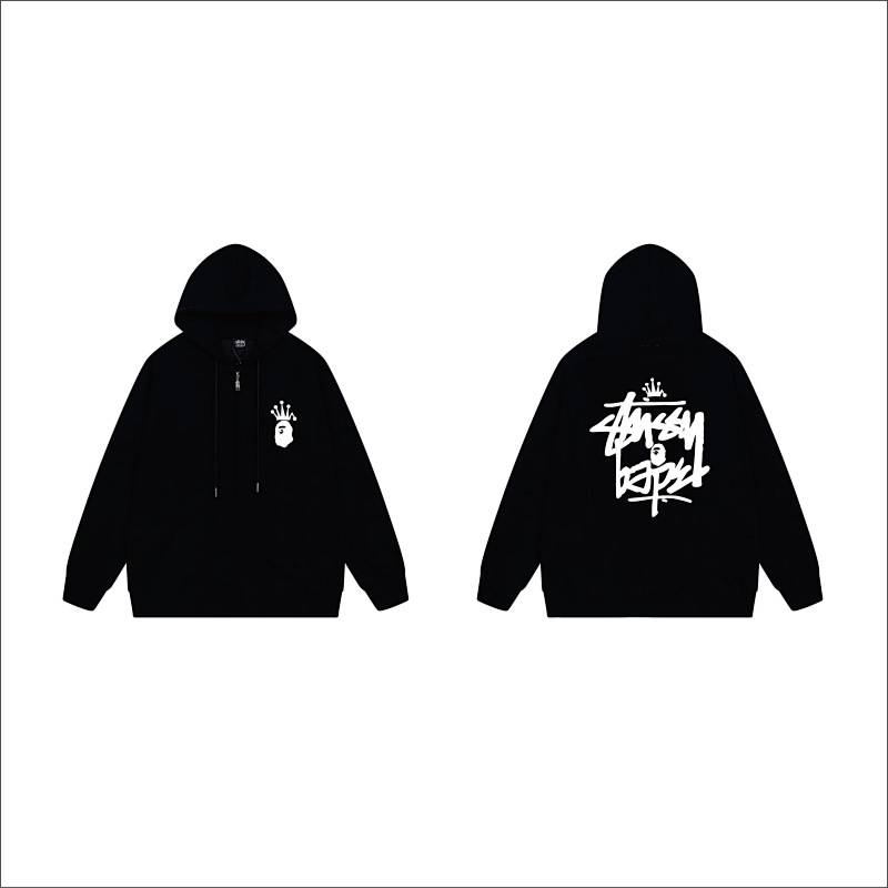 Stussy Monochrome Crown Handstyle Full-Zip Hoodie