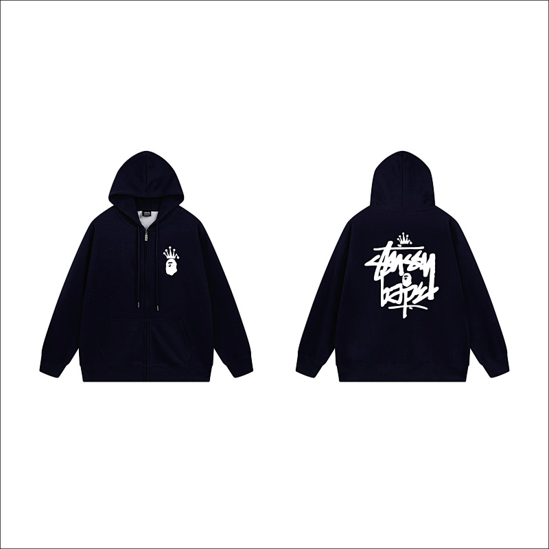 Stussy Monochrome Crown Handstyle Full-Zip Hoodie