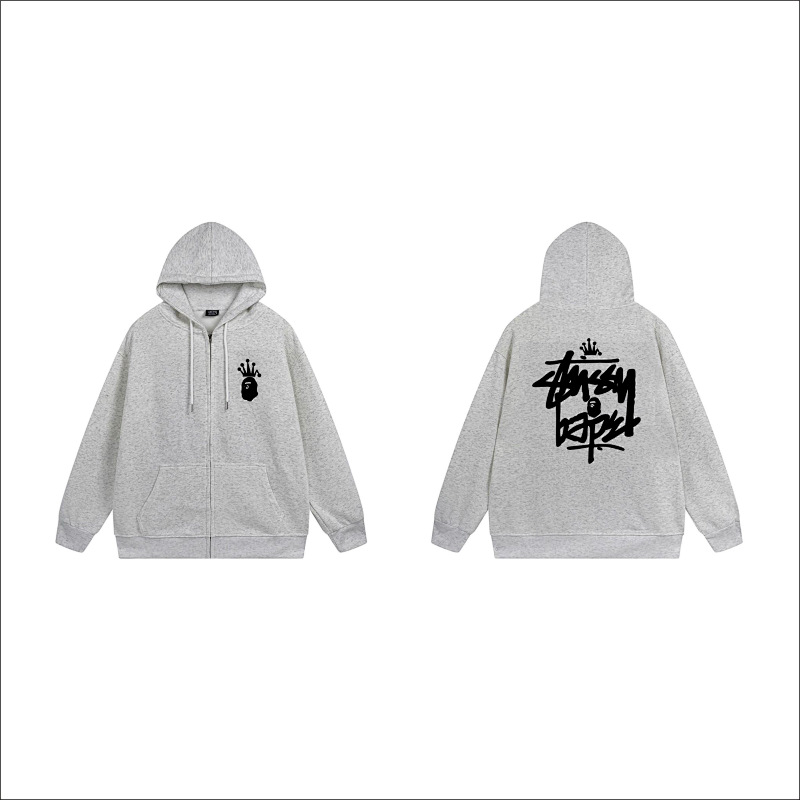 Stussy Monochrome Crown Handstyle Full-Zip Hoodie