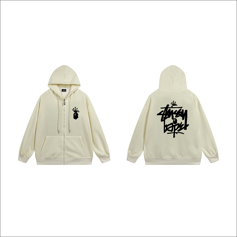 Stussy Monochrome Crown Handstyle Full-Zip Hoodie