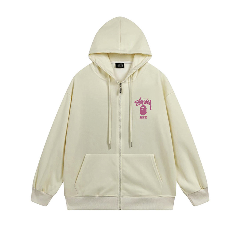 Stussy Monochrome Figure Logo Full-Zip Hoodie