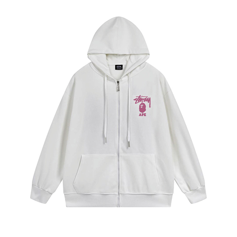 Stussy Monochrome Figure Logo Full-Zip Hoodie