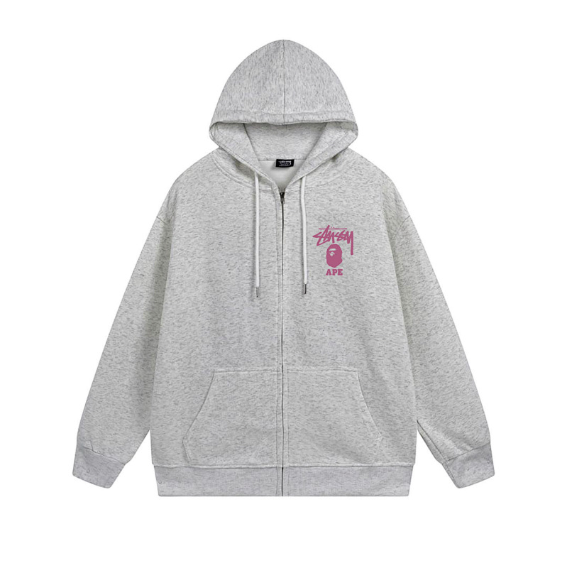 Stussy Monochrome Figure Logo Full-Zip Hoodie
