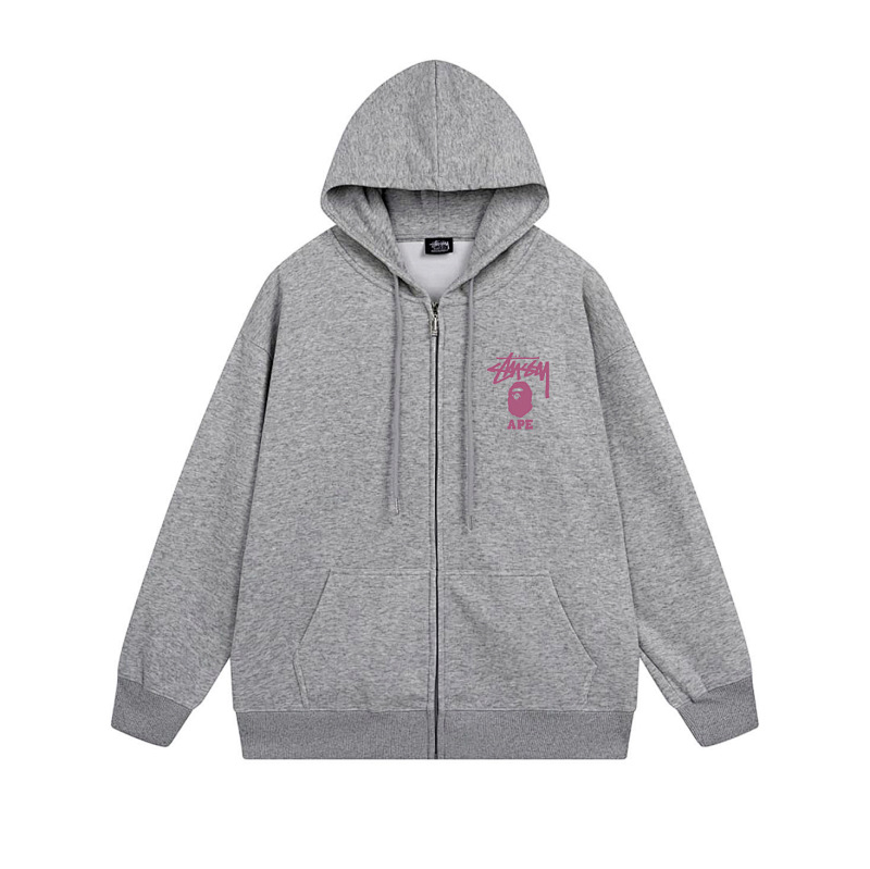 Stussy Monochrome Figure Logo Full-Zip Hoodie