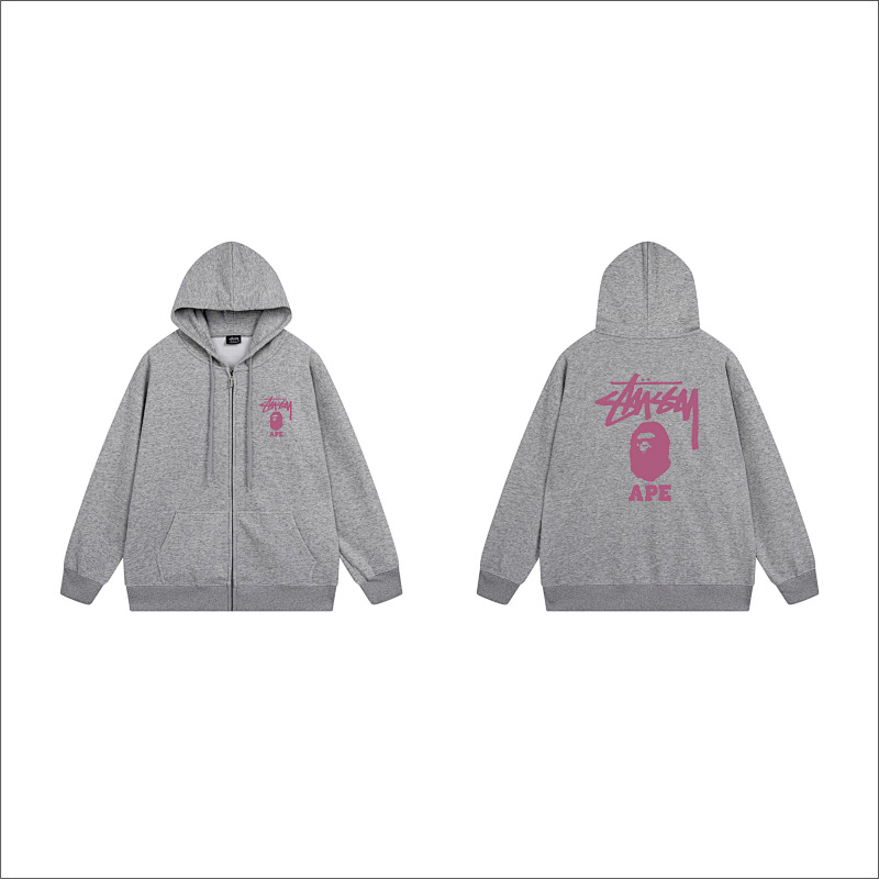 Stussy Monochrome Figure Logo Full-Zip Hoodie