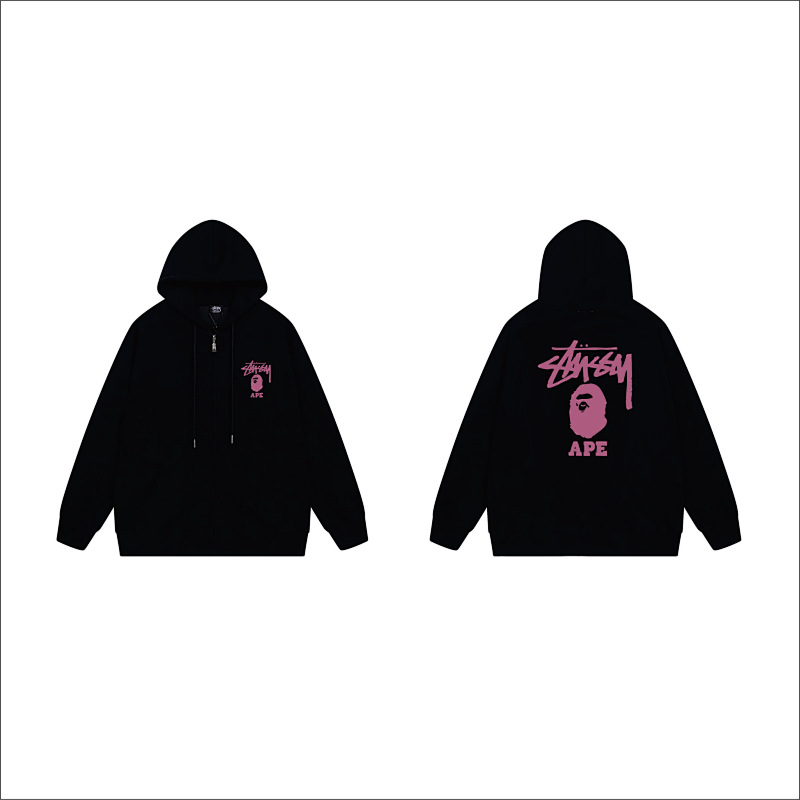 Stussy Monochrome Figure Logo Full-Zip Hoodie