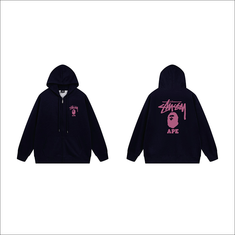 Stussy Monochrome Figure Logo Full-Zip Hoodie