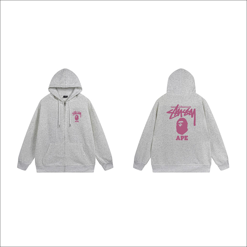 Stussy Monochrome Figure Logo Full-Zip Hoodie